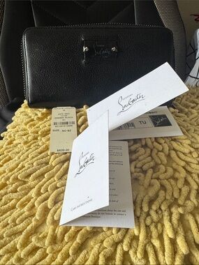 Christian Louboutin Black Leather Zip-Around Wallet with Logo Plate